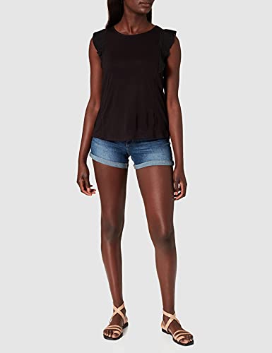 Springfield Camiseta Hombro Volante Plisado, Negro, XS para Mujer