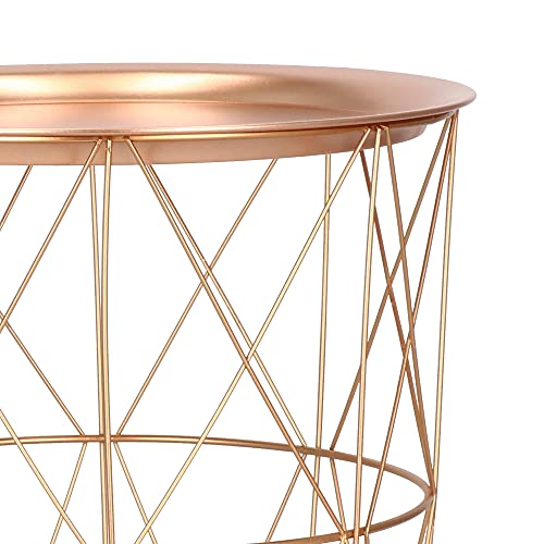 SPRINGOS Mesa auxiliar decorativa de metal, 45 x 40 cm (altura x anchura), mesa de metal perforada, industrial (35 x 30 cm, oro rosado rosa)