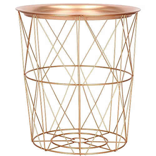 SPRINGOS Mesa auxiliar decorativa de metal, 45 x 40 cm (altura x anchura), mesa de metal perforada, industrial (35 x 30 cm, oro rosado rosa)