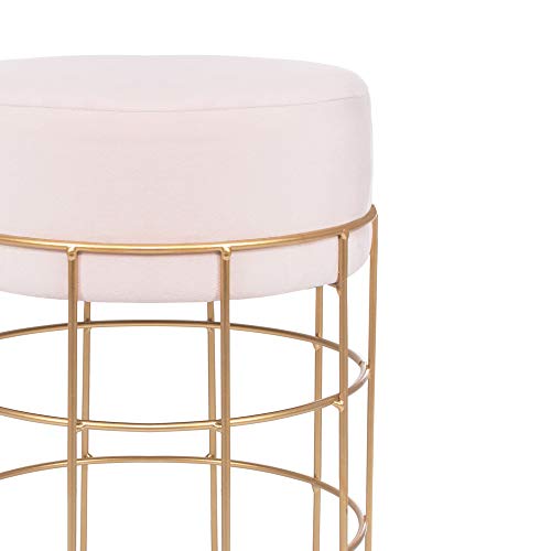 SPRINGOS Taburete con cojín negro, taburete acolchado, reposapiés, mueble, mesa auxiliar, puf, carga máxima de 100 kg, mueble de salón (rosa)