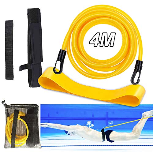 SPROUTER Cinturón de Natación Ajustable, Cinturón de Resistencia Natación, Cinturón de Entrenamiento Elástico para Niños y Adultos, Cinturón Entrenador de Natación con Cinturón de Fitness,4M Amarillo