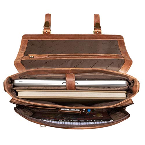 STILORD 'Calvin' Maletín Piel Hombres Grande para portátil 15.6 Pulgadas Mensajero Bolsa Bandolera Trabajo Bolso Negocios de Cuero, Color:Andorra - marrón