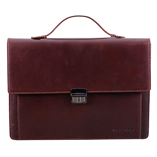 STILORD 'Ernesto' Maletín Portafolio Piel A4 Vintage Bolso de Negocios para Hombre Clásico Bolso de Mano para Portátil de 13,3' Auténtico Cuero, Color:curtición Vegetal marrón Oscuro