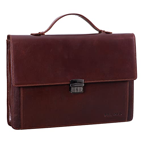 STILORD 'Ernesto' Maletín Portafolio Piel A4 Vintage Bolso de Negocios para Hombre Clásico Bolso de Mano para Portátil de 13,3' Auténtico Cuero, Color:curtición Vegetal marrón Oscuro