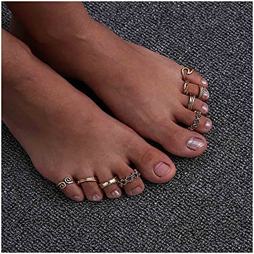 Sttiafay Boho Totem Pattern Knuckle Toe Ring Set Conjunto de anillos apilables para dedo del pie anillo abierto elegante accesorios joyería para mujeres y niñas (9 piezas)