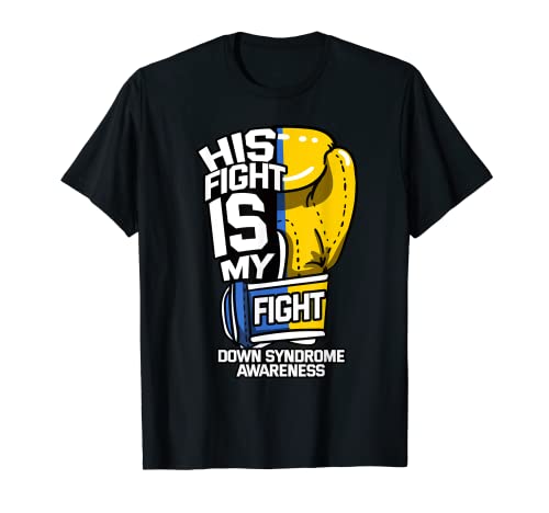 Su lucha es mi síndrome de lucha abajo guantes azules y amarillos Camiseta