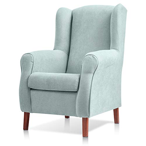 SUENOSZZZ-ESPECIALISTAS DEL DESCANSO Sillon orejero Carla (Sillon Lactancia) Sillón tapizado en Tela Antimanchas Color Verde Agua. Sillon butaca para Dormitorio, Salon o habitacion de Bebe