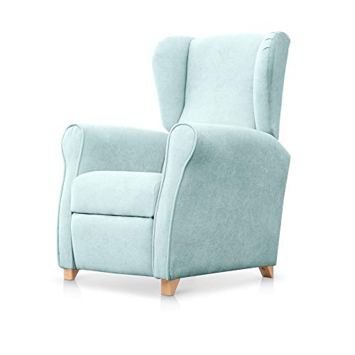 SUENOSZZZ-ESPECIALISTAS DEL DESCANSO Sillón Relax orejero Irene reclinable con Patas de Madera, Relax nórdico tapizado en Tela Antimanchas Verde Agua