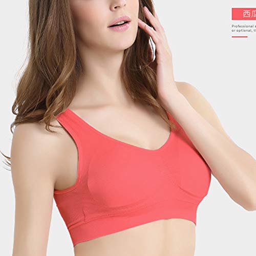 Sujetador Top Deportivo para Mujer De Medio Impacto Sin Aros con Copa Relleno Separable Y Transpirable Sandía Roja 3XL