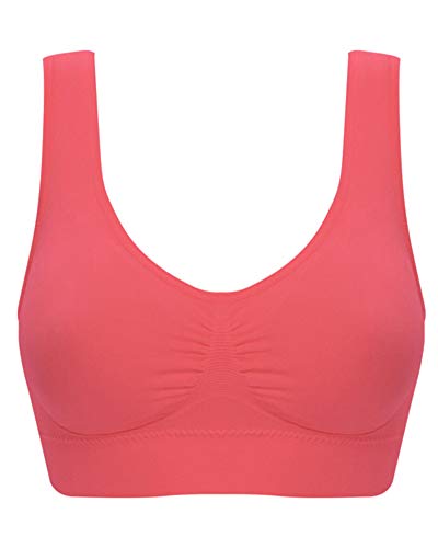 Sujetador Top Deportivo para Mujer De Medio Impacto Sin Aros con Copa Relleno Separable Y Transpirable Sandía Roja 3XL