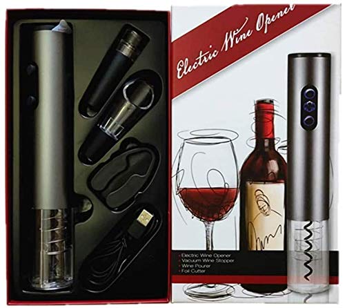 Supermega Abrebotellas eléctrico para Vino Sacacorchos Eléctrico Abre Vino Automático Profesional Abridor de Botellas Vino eléctrico ABS Ultra Resistente Carga USB (Kit-P)