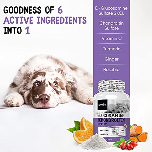 Suplemento Condroprotector Perros y Gatos Glucosamina y Condroitina 500mg 180 Cápsulas | Suplemento Antiinflamatorio Con Vitamina C, Cúrcuma y Jengibre, Para Articulaciones, Huesos y Cartílagos