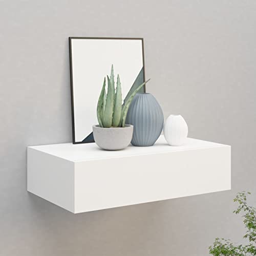 Susany Estantería de Pared con Cajón,Baldas Flotantes,Estante de Exhibición para Libros CDs,con Sistema de Montaje Invisible,Decoración Hogar Blanco MDF 40x23,5x10 cm