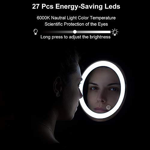 SWAWIS Espejo Maquillaje con Luz, 1x/7x Aumento Espejo Maquillaje Pared 360 Rotación Espejos de Doble Cara, Espejo Maquillaje Extensibles para Baño y Tocador (Plata)