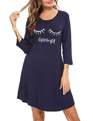 Sykooria Camisón de Mujer de Manga Larga Ropa de Dormir de Algodón Suave Camisón de Pijama Camisa de Dormir