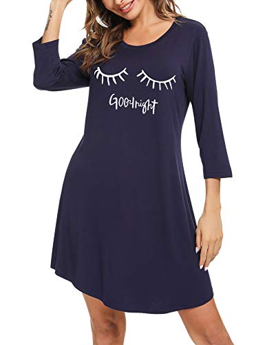Sykooria Camisón de Mujer de Manga Larga Ropa de Dormir de Algodón Suave Camisón de Pijama Camisa de Dormir
