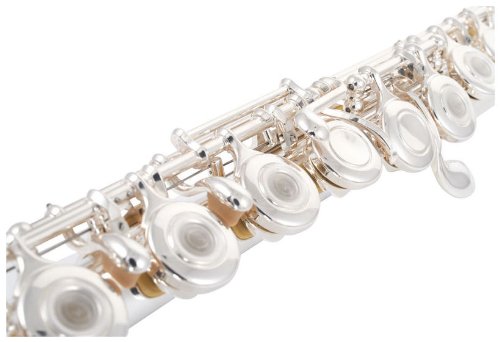 SYMPHONIE WESTERWALD® Flauta travesera con válvulas anulares (platos abiertos) y pie de Si, bañada en plata auténtica, funda de transporte y accesorios, nueva