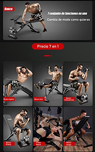 Taburete con Mancuernas Multifuncional, Banco de Musculación Multifunción Plegable y Ajustable Negro (Modelo L).