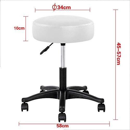 Taburete estetista con asiento 10 cm de grosor de piel sintética silla giratoria alltezza ajustable con 5 Ruedas Ideal para Casa despacho estudio médico Masaje tatuajes fisioterapia Salón de belleza
