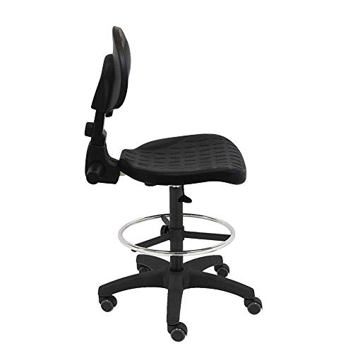 Taburete Giratorio de Trabajo Work de Poliuretano inyectado Negro - higienica, Ideal para Laboratorios, talleres, peluquería, Bar, supermercados con Ruedas de Goma