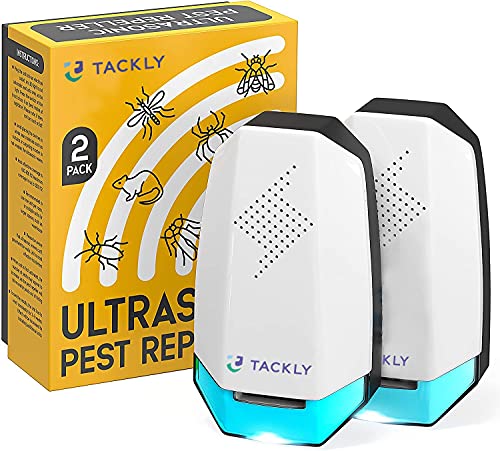 TACKLY Repelente ultrasonico plagas x2 - Repelente ultrasonido antimosquitos Moscas cucarachas Ratas Hormigas arañas - Anti Mosquitos electrico - Enchufe ahuyentador Interior Exterior