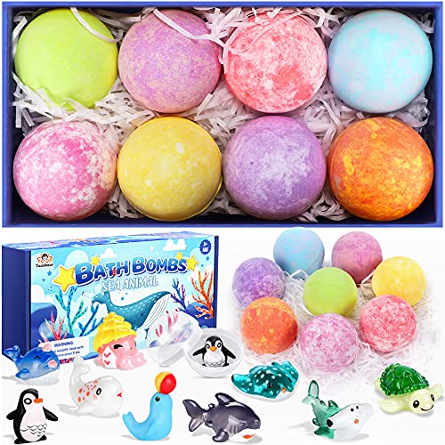 Tacobear 8pcs Bombas de Baño Niños con Sorpresa Bombas de Baño Espuma Regalo Kit Aromas de frutas Bolas de Baño Relajantes con sorpresa Cumpleaños Navidad Regalo para Mujeres Niñas Niños