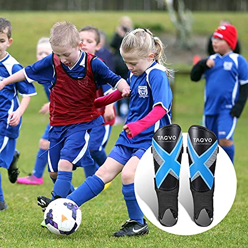 TAGVO - Espinilleras de fútbol, Equipo de fútbol para niños con protección en Las Mangas del Tobillo, espinilleras de fútbol para niños de tamaño Juvenil para niños y niñas