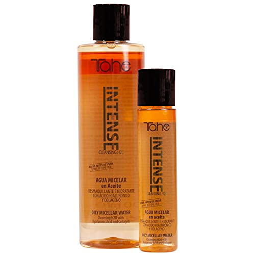 Tahe Intense Agua Micelar en Aceite Eliminador de Residuos e Impurezas con Ácido Hialurónico y Colágeno sin Acabado Graso ni Pegajoso, 300 ml