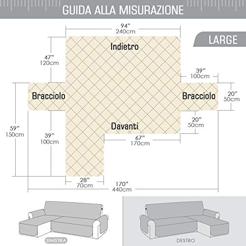 TAOCOCO Funda de Sofá Impermeable Funda de Cojín de Protección para Mascotas Funda de Sofá Antisuciedad(Gris Claro/ Chaise Izquierdo 240cm)