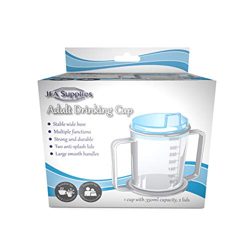 Taza para adultos con discapacidad con asas de fácil agarre, boquilla antisalpicaduras y tapa de viaje
