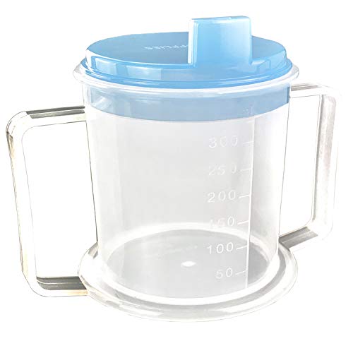 Taza para adultos con discapacidad con asas de fácil agarre, boquilla antisalpicaduras y tapa de viaje