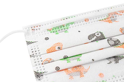 TBOC Mascarilla Higiénica Niños No Reutilizable - [Pack 30 Unidades] 3 Capas [Color Blanco Dino]