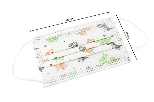 TBOC Mascarilla Higiénica Niños No Reutilizable - [Pack 30 Unidades] 3 Capas [Color Blanco Dino]