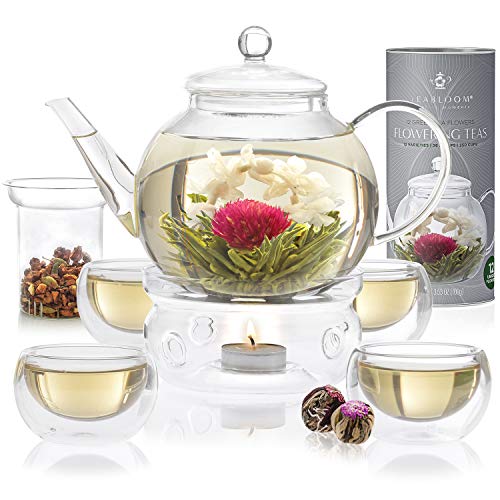 Té floral de Teabloom - 12 Variedades únicas de bolas de té de flores - Té verde atado a mano y flores comestibles - Recipiente para regalo de 12 paquetes - 36 tés, sirve para 250 tazas