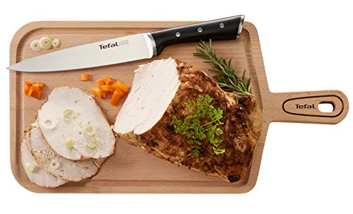 Tefal Ingenio Ice Cuchillo trinchador, acero cepillado, cuchillo de una sola pieza, mango remachado, negro, 20 cm