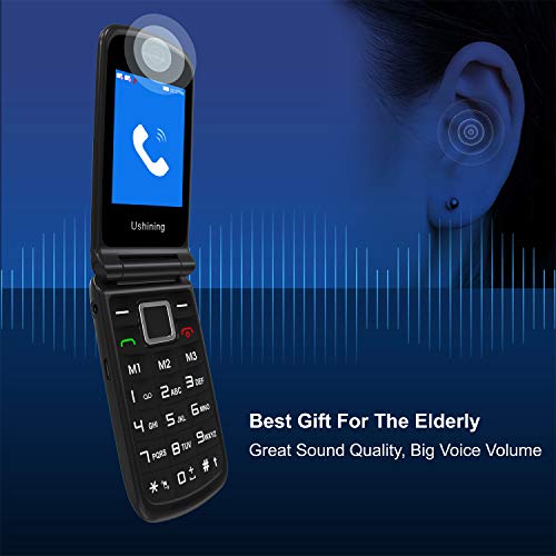Teléfono Movil para Personas Mayores con Teclas Grandes, Ukuu Móviles con Tapa Pantalla de 2,4 Pulgadas Fácil de Usar Celular para Ancianos con Botón SOS, Cámara, Radio FM, Batería de 900 mAh,Negro