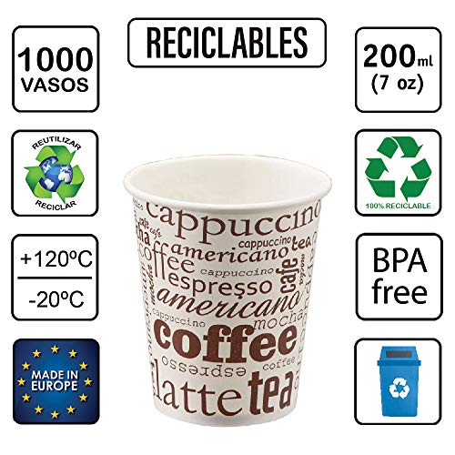 TELEVASO - 1000 uds - Vaso de cartón para café Vending - Capacidad de 200 ml (7 oz) - Ideal para Bebidas Calientes como café, té, Leche, infusiones