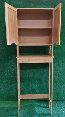 TENDANCE – Mahe bambú WC Accesorio de + 2 MDF Puertas + 1 Estante Interior, Madera, Blanco/Roble, 57 x 21.5 x 173 cm