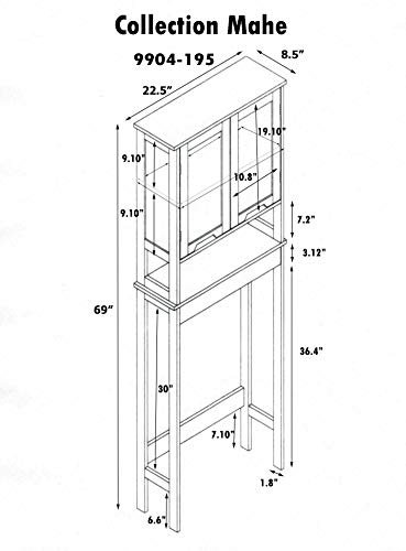 TENDANCE – Mahe bambú WC Accesorio de + 2 MDF Puertas + 1 Estante Interior, Madera, Blanco/Roble, 57 x 21.5 x 173 cm
