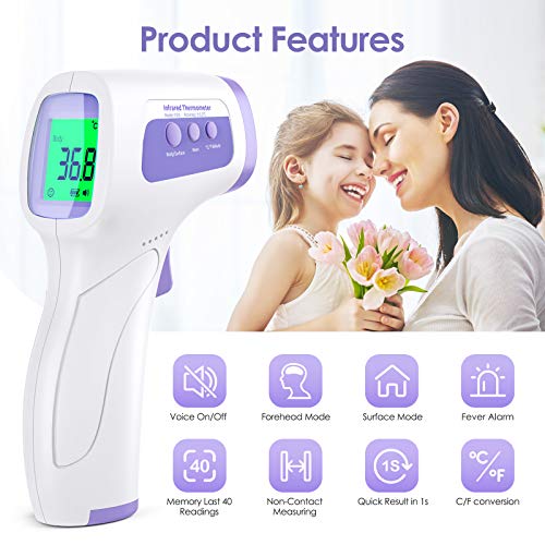 Termometro Digital Frente, KKmier Termómetro Digitale Infrarrojo sin Contacto con Pantalla LCD precisa y rápida para Bebé, Adulto, ℃ y ℉ Conmutable, Alarma de Fiebre