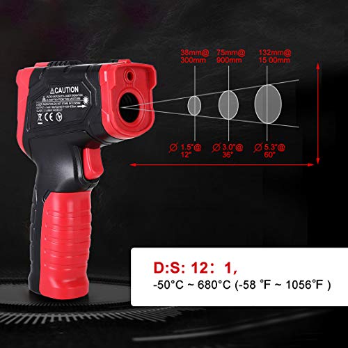 Termómetro Infrarrojo, -50℃ a 680℃ (-58 ℉ ~ 1056 ℉) Termómetro Láser Pistola de Temperatura de Lectura Instantánea Digital sin Contacto con Retroiluminación de LCD, Pilas para cocina