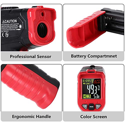 Termómetro Infrarrojo, -50℃ a 680℃ (-58 ℉ ~ 1056 ℉) Termómetro Láser Pistola de Temperatura de Lectura Instantánea Digital sin Contacto con Retroiluminación de LCD, Pilas para cocina