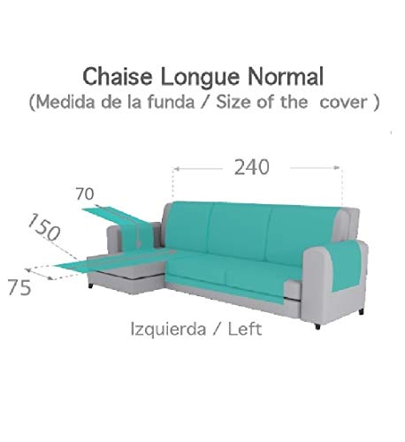 Textilhome - Funda Cubre Sofá Chaise Longue Adele, Protector para Sofás Acolchado Brazo Izquierdo. Tamaño -240cm. Color Gris (Visto DE Frente)