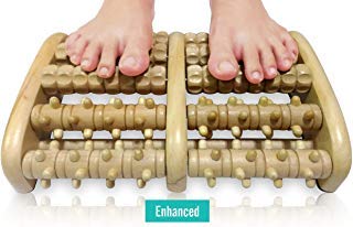TheraFlow Masajeador Dual de Pies - Talle XL - Con Rodillo de Acupresión para Relajación Miofascial y Alivio de Fascitis Plantar - Con Gráfico de Reflexología Podal y Manual de Uso - Madera