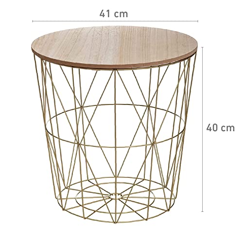 TIENDA EURASIA® Mesa Auxiliar Nordica - Mesas Auxiliares de Centro - Estructura Metalica y Tapa de Madera Extraible - Ideal para Combinar en Salones y Dormitorios (Gold, D 41 x H 40 cm)