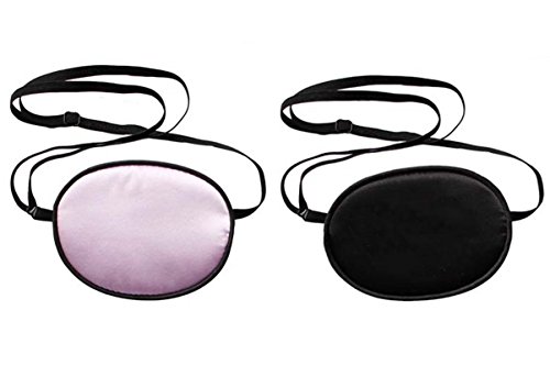 TININNA 2 Pieza Parche en el Ojo de Seda Tapa de Ojo de Cosplay Blindfold para los Niños con Ambliopía o Estrabismo-Negro+Rosa