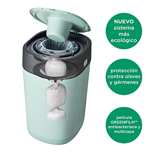 Tommee Tippee - Contenedor para Pañales Avanzado Twist and Click, Nuevo Sistema Ecológico, Incluye 1 Recambio con Película Greenfilm Antibacteriana y Sostenible, Unisex, Verde
