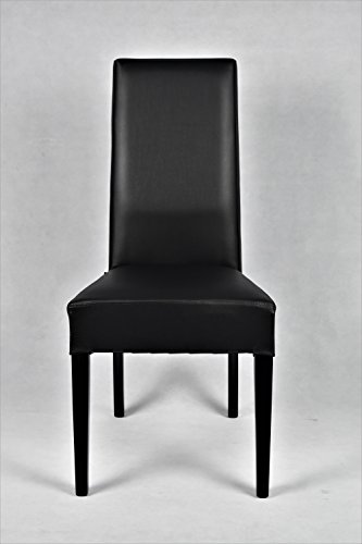 Tommychairs - Set 4 sillas Luisa para Cocina, Comedor, Bar y Restaurante, solida Estructura en Madera de Haya y Asiento tapizado en Polipiel Negro