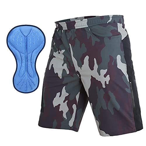 TOMSHOO Pantalones Cortos de MTB, Pantalones Cortos de Ciclismo para Hombre con Acolchados en 3D y 7 Bolsillos para Deporte al Aire Libre y Ciclismo