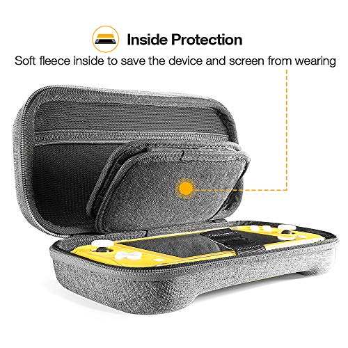 tomtoc Funda de Transporte para Nintendo Switch Lite, Case Protector Portátil de Viaje de Almacenamiento con 24 Cartuchos de Juego para Nintendo Switch Lite Consola y Accesorios, Gris